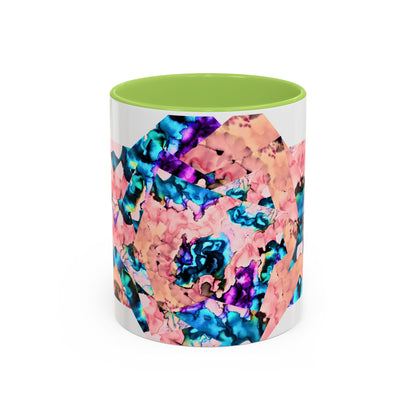 Abstract Gemstone Accent Coffee Mug — Pink & Teal Marble Art