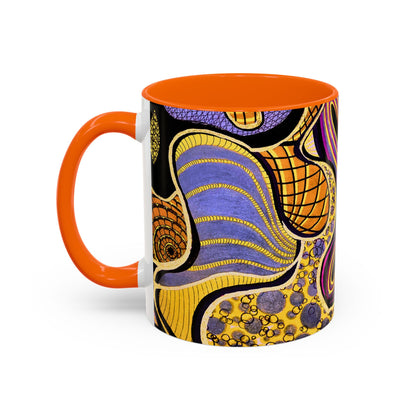 Psychedelic Seashells Accent Coffee Mug — Vibrant Purple & Gold Ocean Pattern (11/15oz)