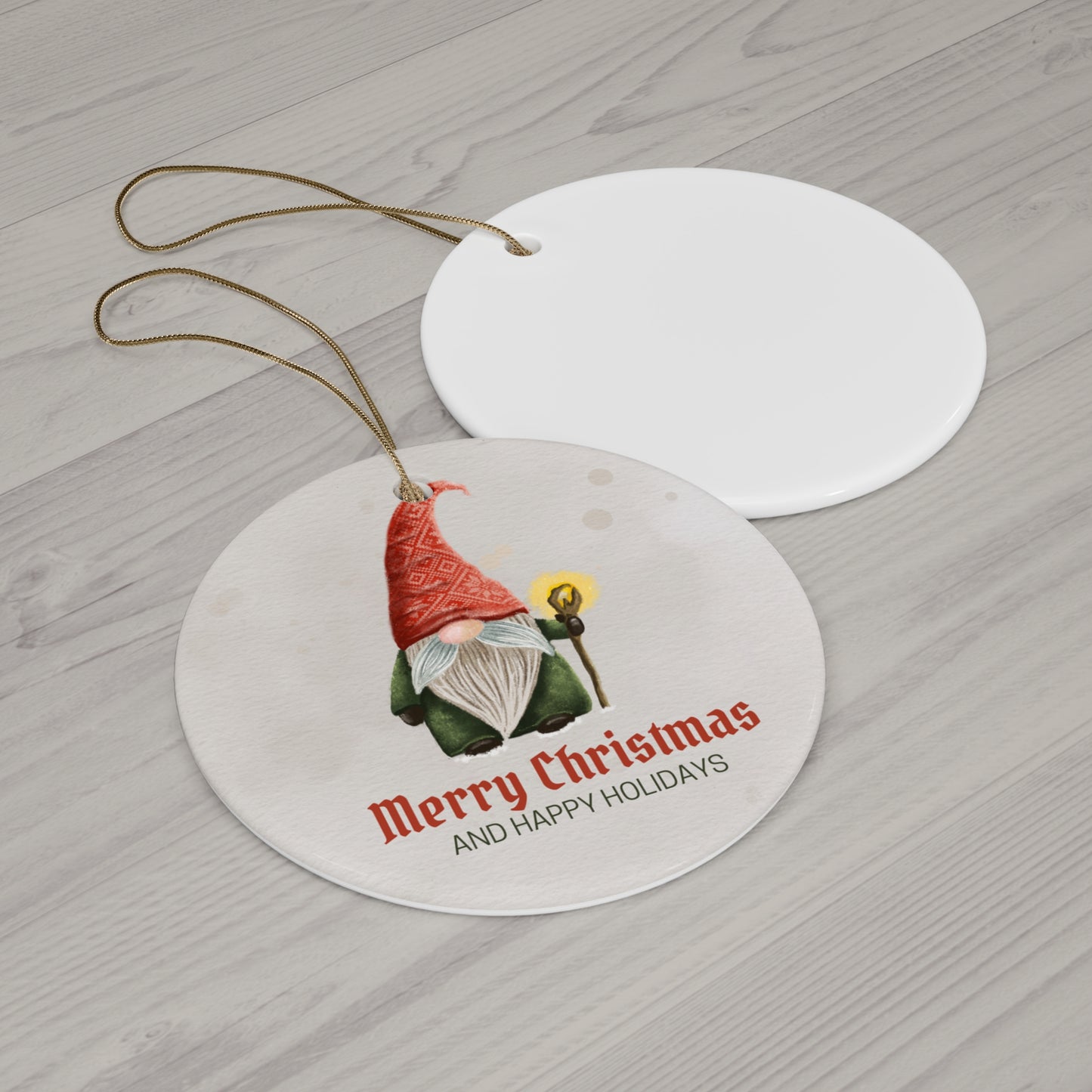 Merry Christmas Gnome Ceramic Ornament