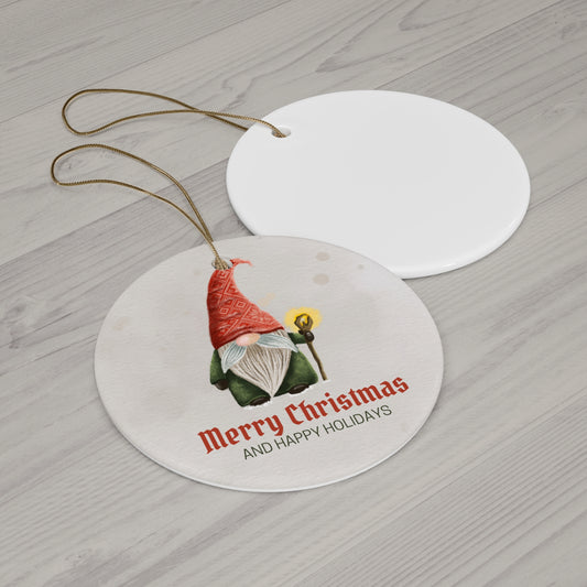 Merry Christmas Gnome Ceramic Ornament