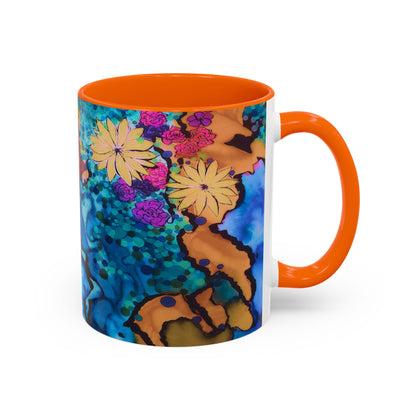 Vibrant Floral Watercolor Accent Coffee Mug