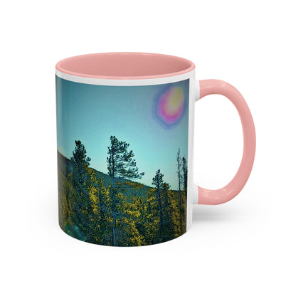 Scenic Pine Forest Accent Coffee Mug — Sunrise Landscape 11/15oz