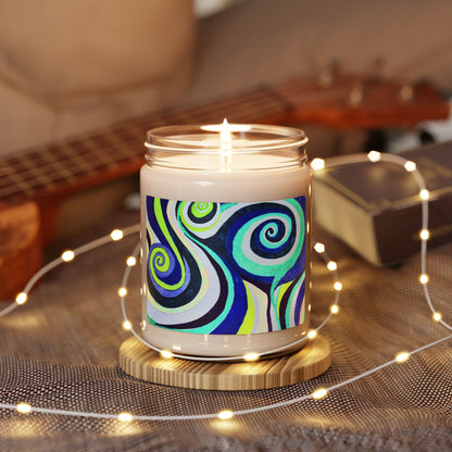 Scented Soy Candle — Blue & Green Swirl Art Jar