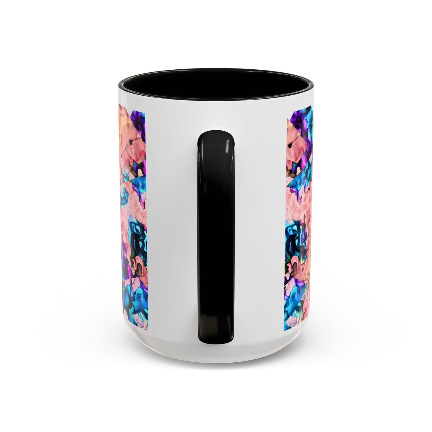 Abstract Gemstone Accent Coffee Mug — Pink & Teal Marble Art