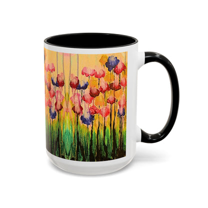 Floral Watercolor Accent Coffee Mug — Colorful Spring Poppy Art (11/15 oz)