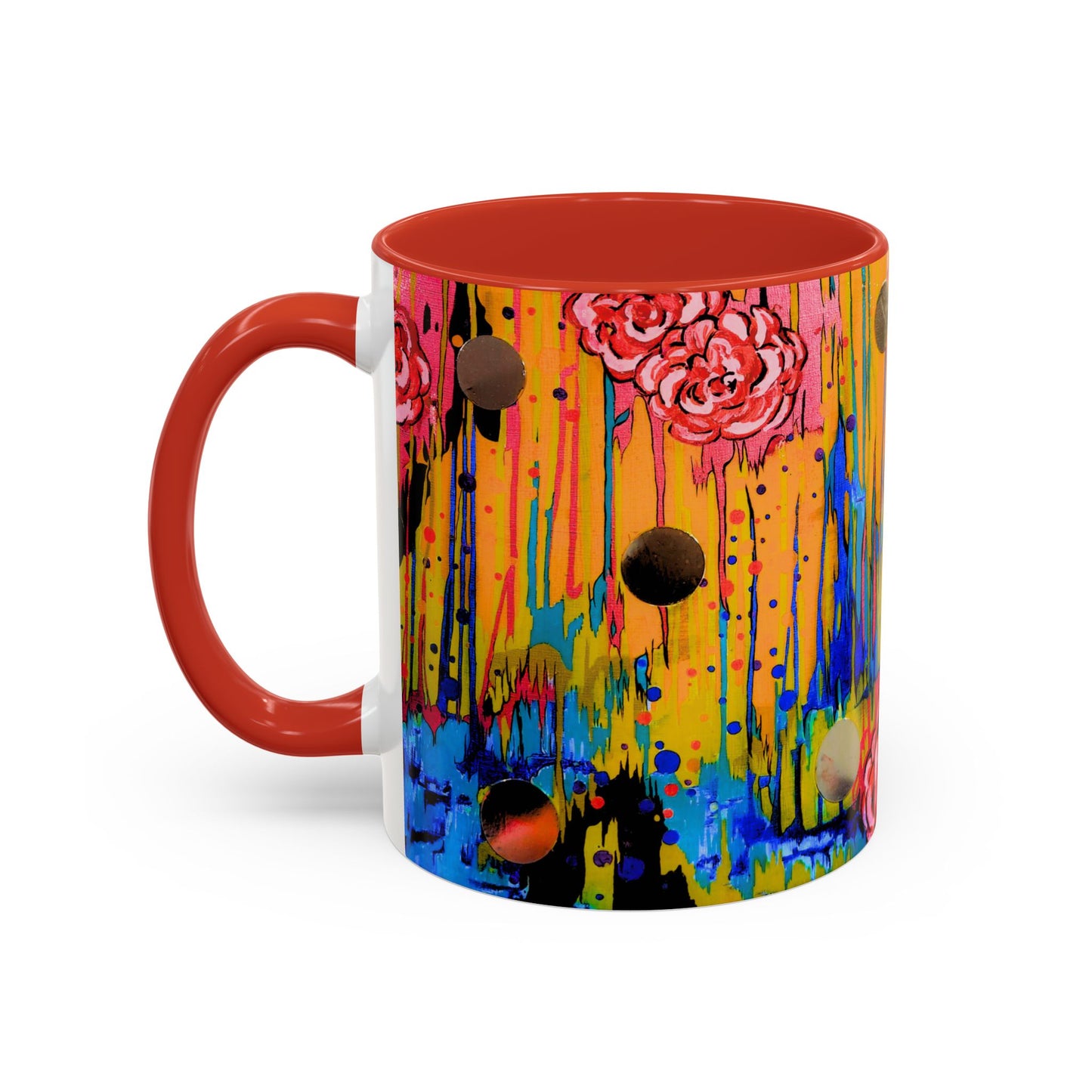 Vibrant Drip Floral Accent Coffee Mug — Colorful Abstract Roses (11/15 oz)