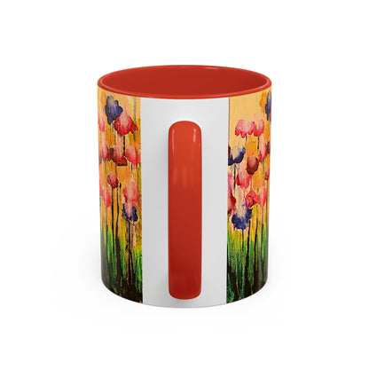 Floral Watercolor Accent Coffee Mug — Colorful Spring Poppy Art (11/15 oz)