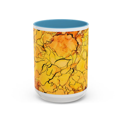 Yellow Floral Accent Coffee Mug – Bright Watercolor Peony Design (11/15oz)