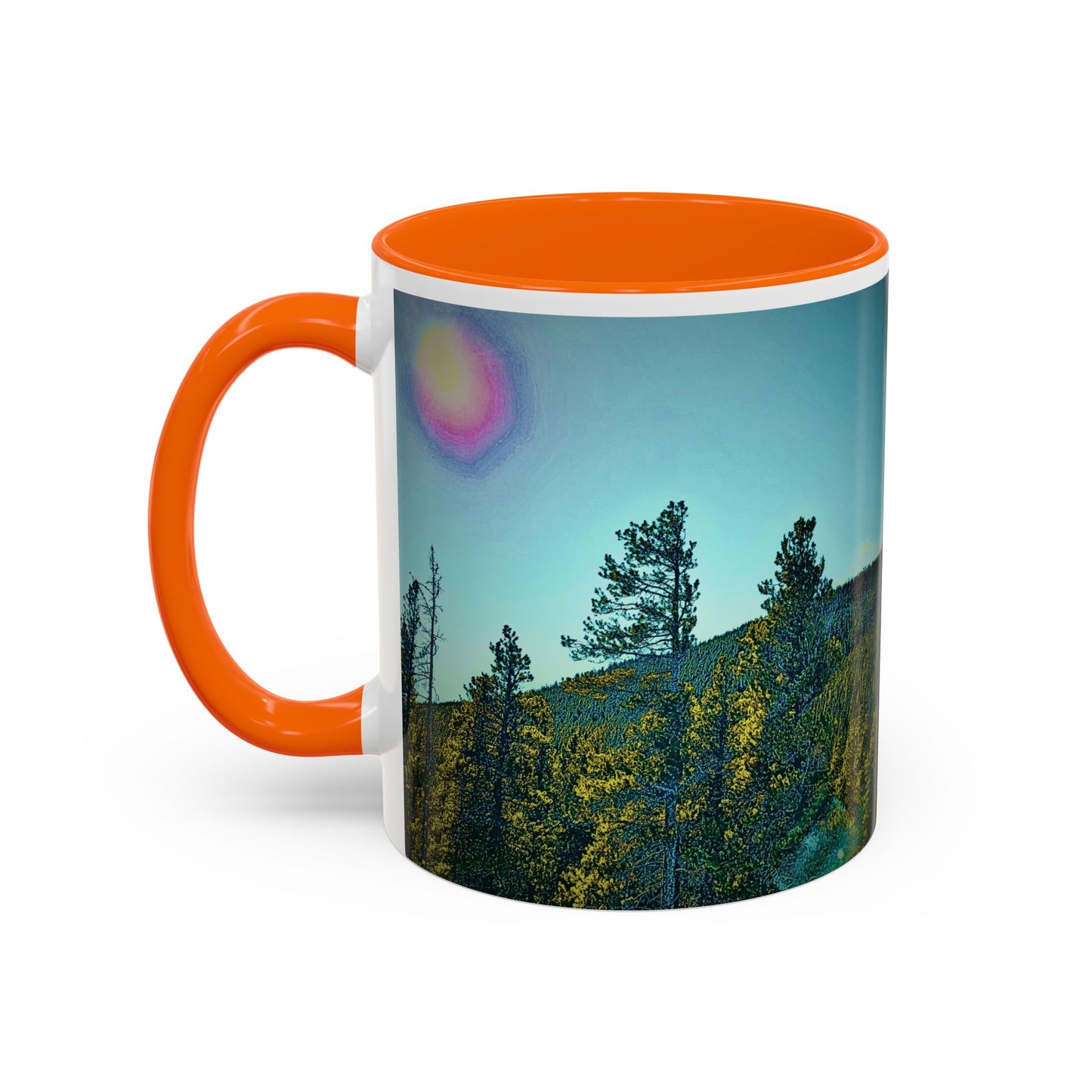 Scenic Pine Forest Accent Coffee Mug — Sunrise Landscape 11/15oz