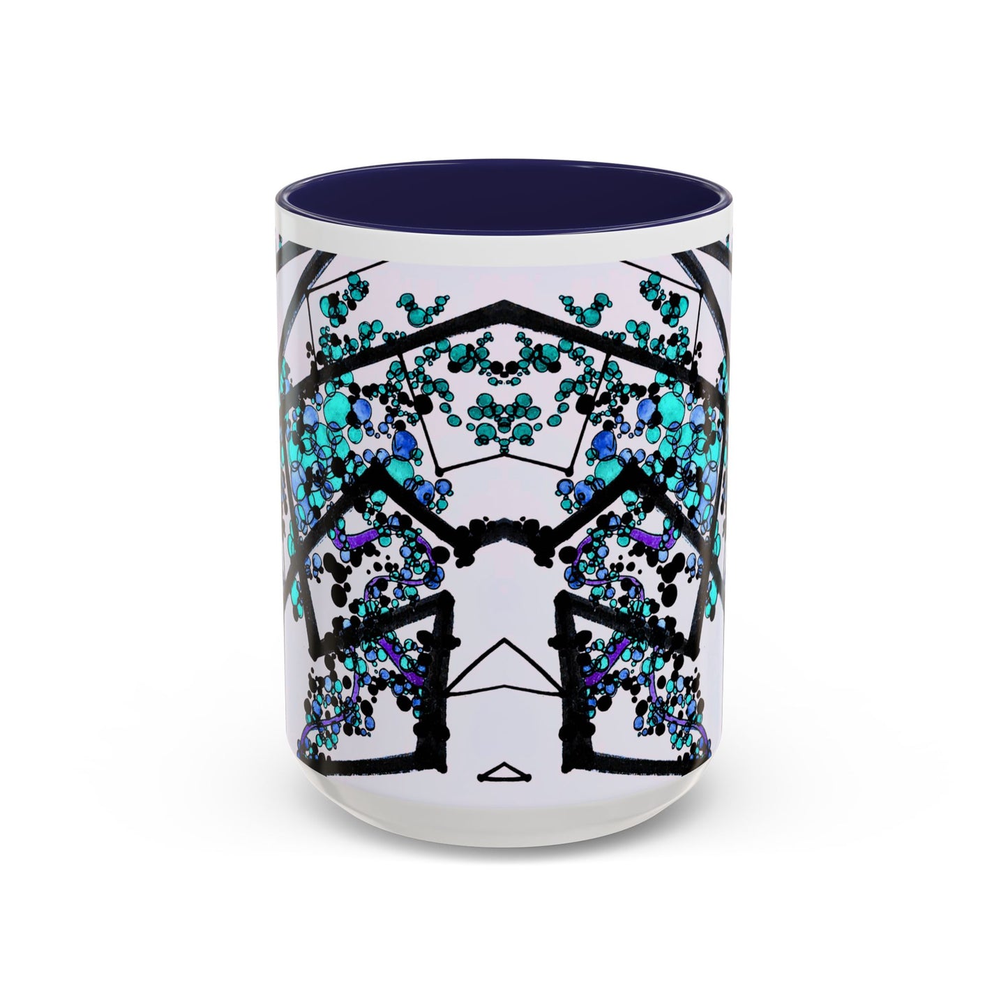 Blue Botanical Accent Coffee Mug — Teal Floral Abstract 11/15oz
