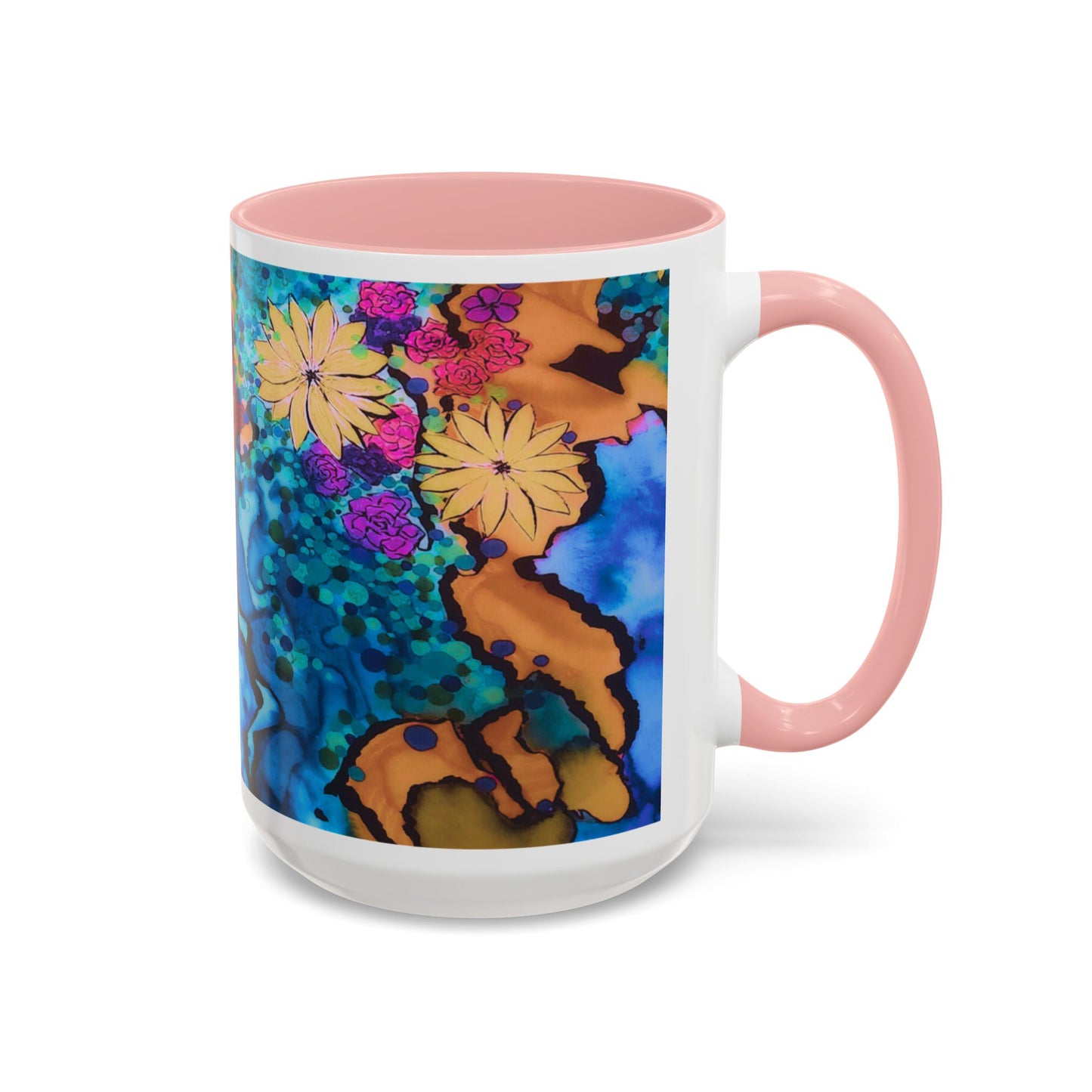 Vibrant Floral Watercolor Accent Coffee Mug
