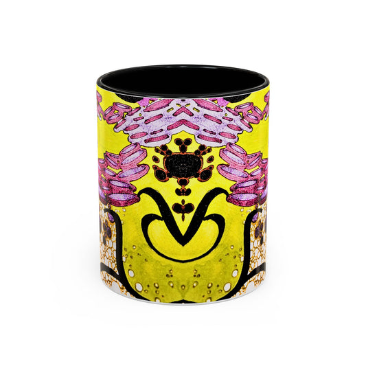 Vibrant Abstract Floral Accent Coffee Mug — Yellow & Pink Artistic Design (11/15 oz)