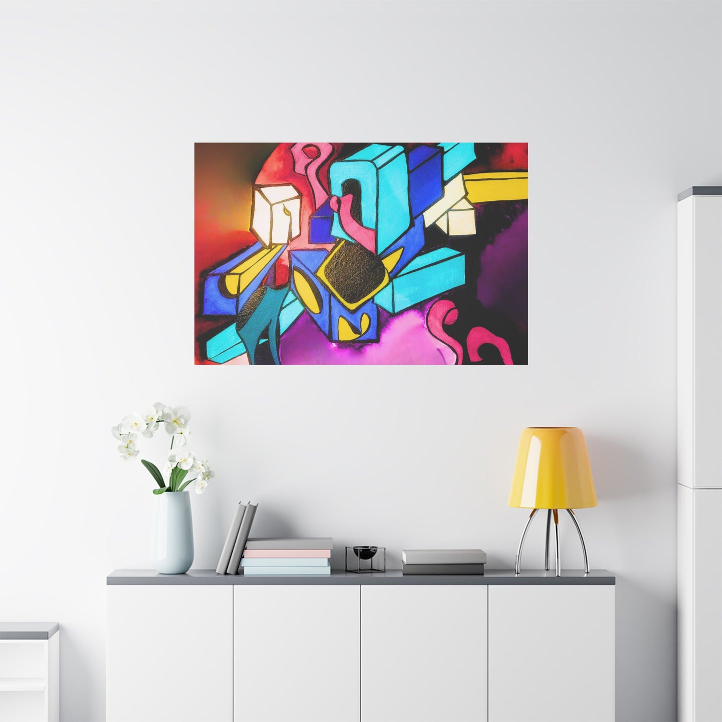 Abstract Neon Geometric Canvas Print