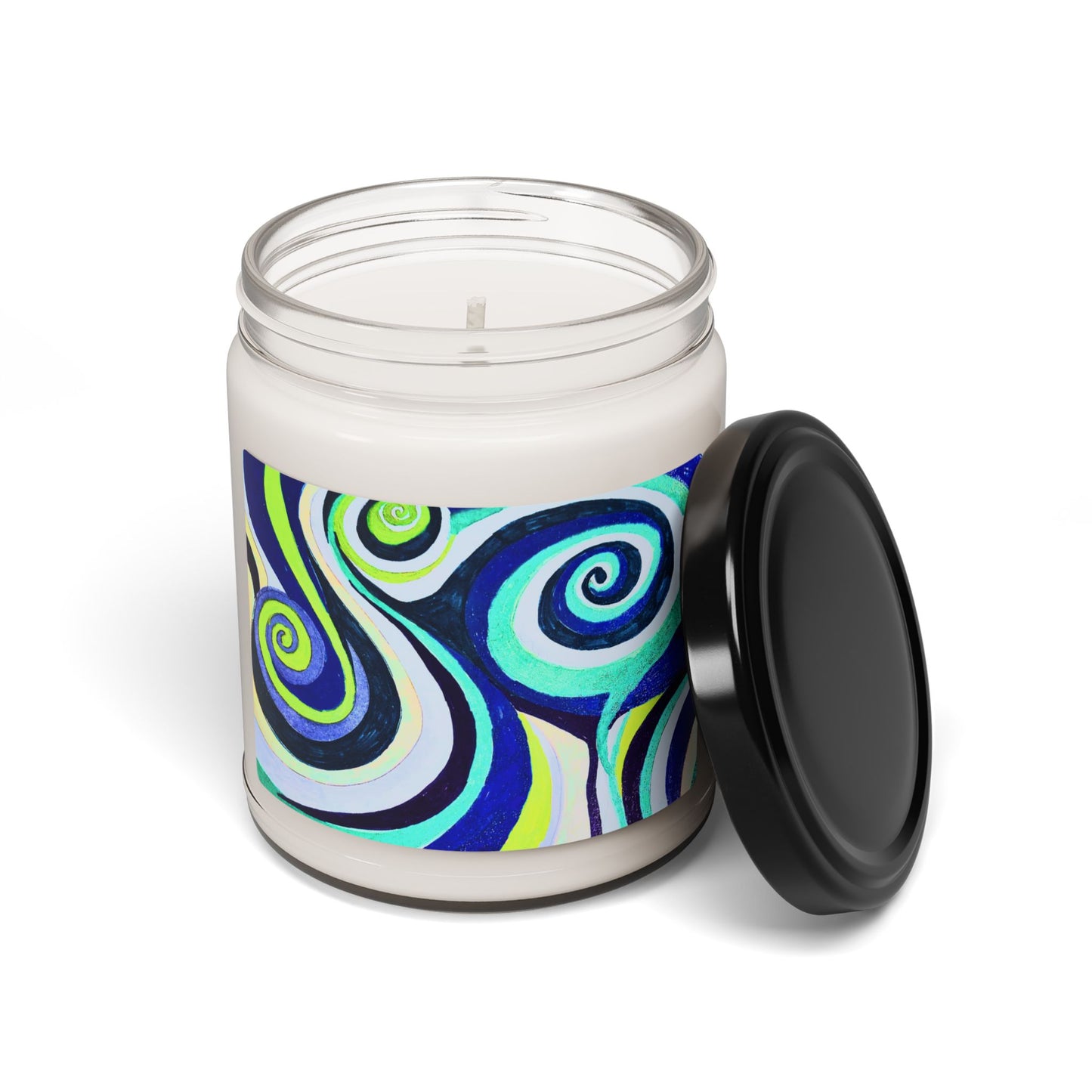 Scented Soy Candle — Blue & Green Swirl Art Jar