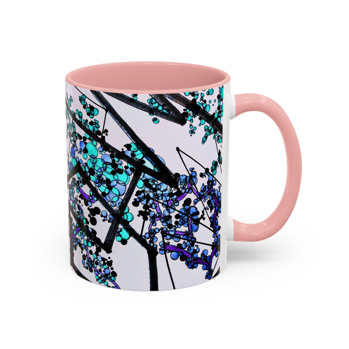 Blue Botanical Accent Coffee Mug — Teal Floral Abstract 11/15oz