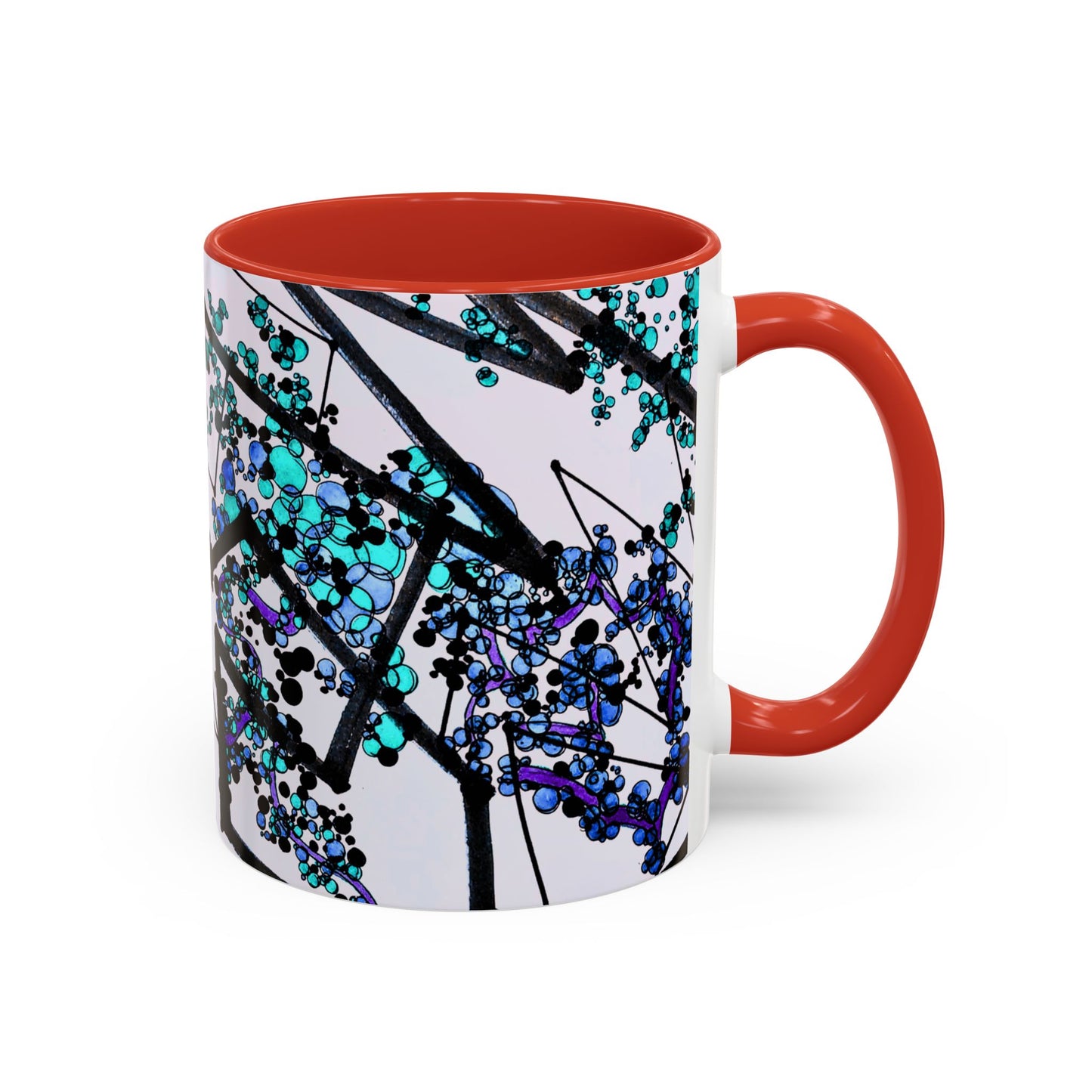 Blue Botanical Accent Coffee Mug — Teal Floral Abstract 11/15oz