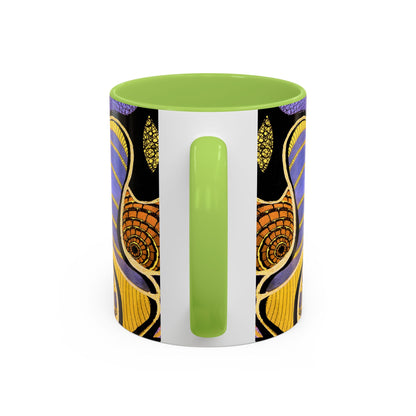 Psychedelic Seashells Accent Coffee Mug — Vibrant Purple & Gold Ocean Pattern (11/15oz)