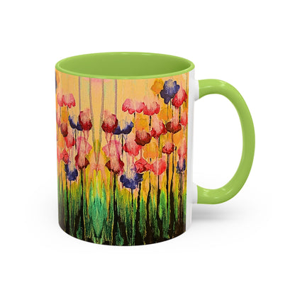 Floral Watercolor Accent Coffee Mug — Colorful Spring Poppy Art (11/15 oz)