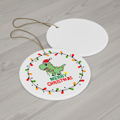 Christmas Dino Ceramic Ornament