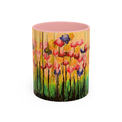 Floral Watercolor Accent Coffee Mug — Colorful Spring Poppy Art (11/15 oz)