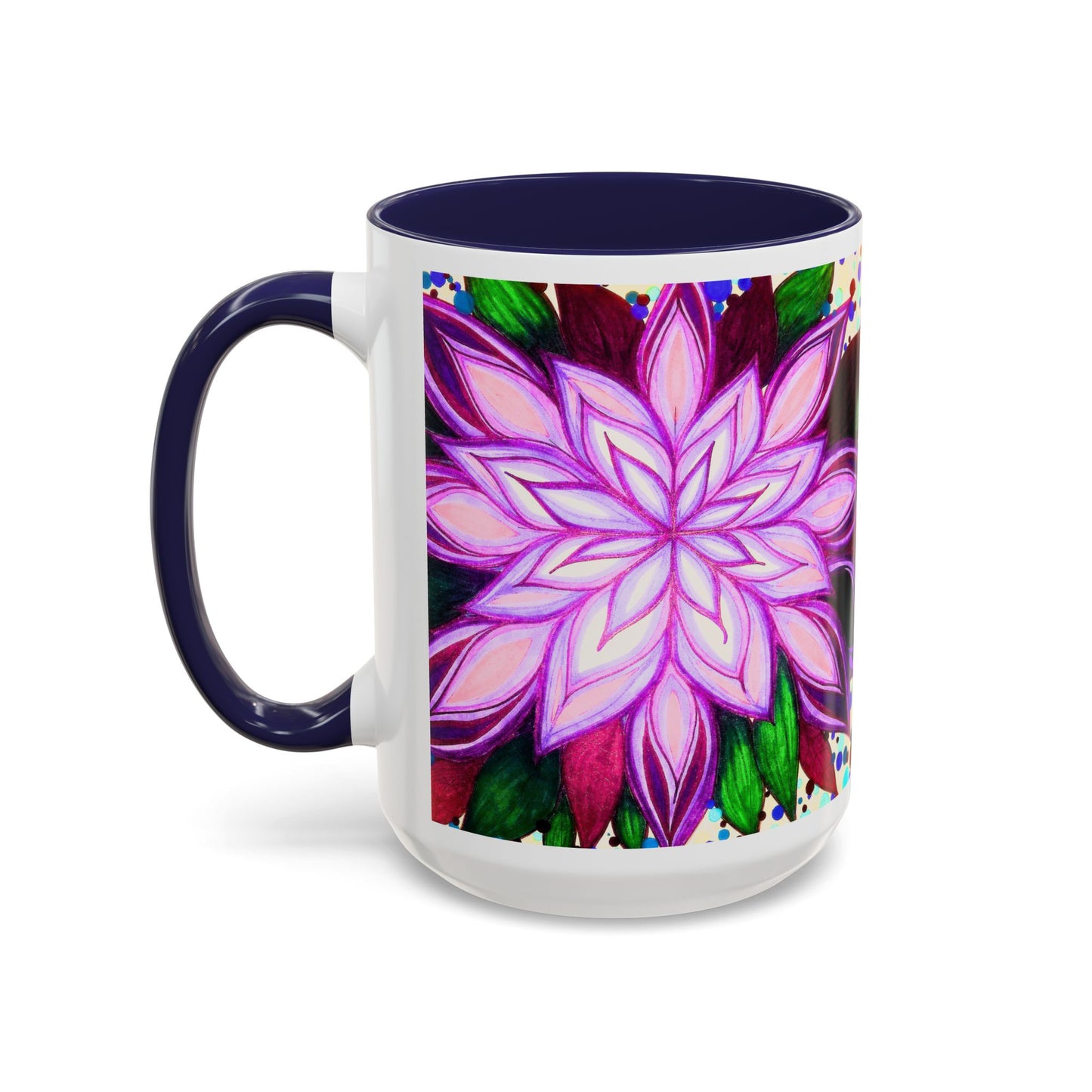 Floral Lotus Accent Coffee Mug — Purple Mandala 11/15oz