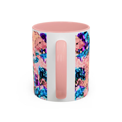Abstract Gemstone Accent Coffee Mug — Pink & Teal Marble Art