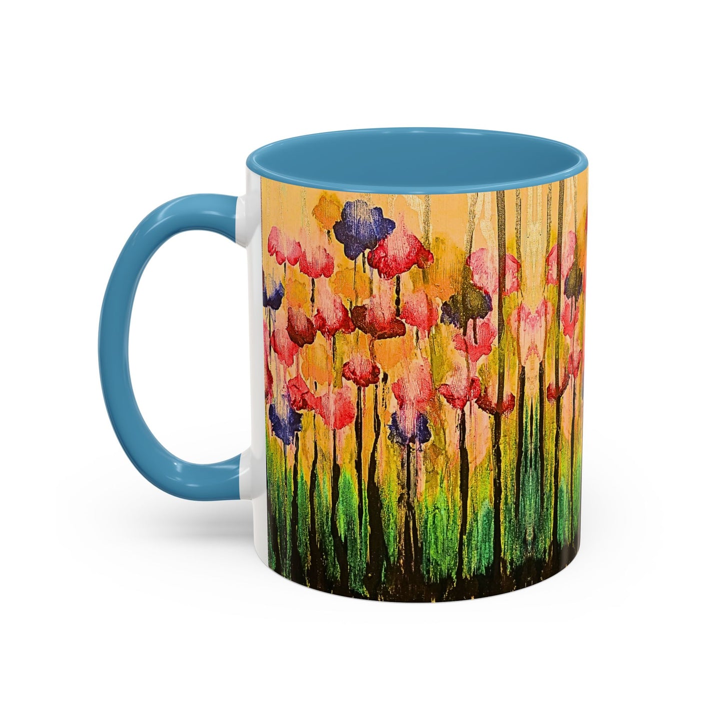 Floral Watercolor Accent Coffee Mug — Colorful Spring Poppy Art (11/15 oz)