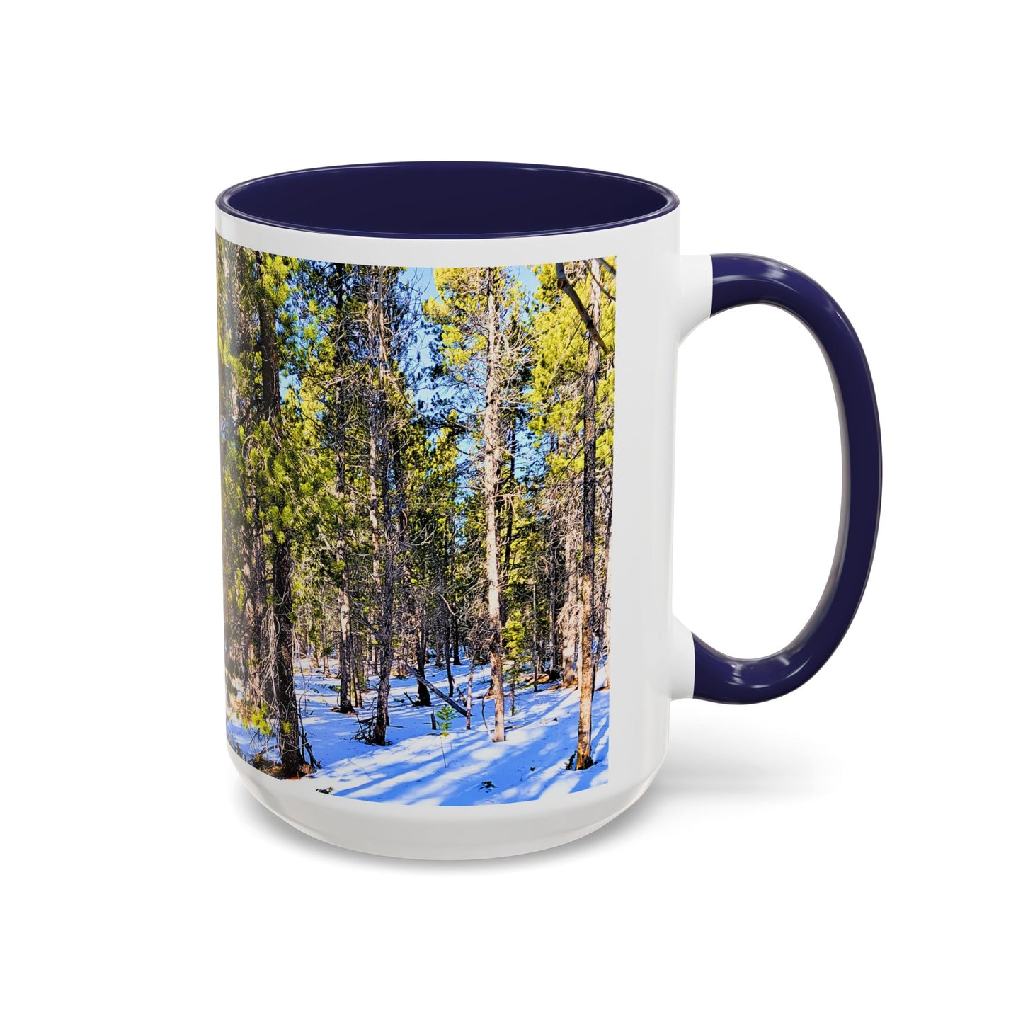 Pine Forest Snow Accent Coffee Mug – Scenic Nature Photography 11/15oz