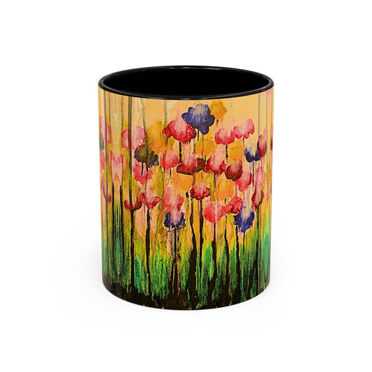 Floral Watercolor Accent Coffee Mug — Colorful Spring Poppy Art (11/15 oz)