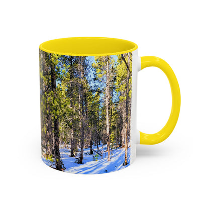 Pine Forest Snow Accent Coffee Mug – Scenic Nature Photography 11/15oz