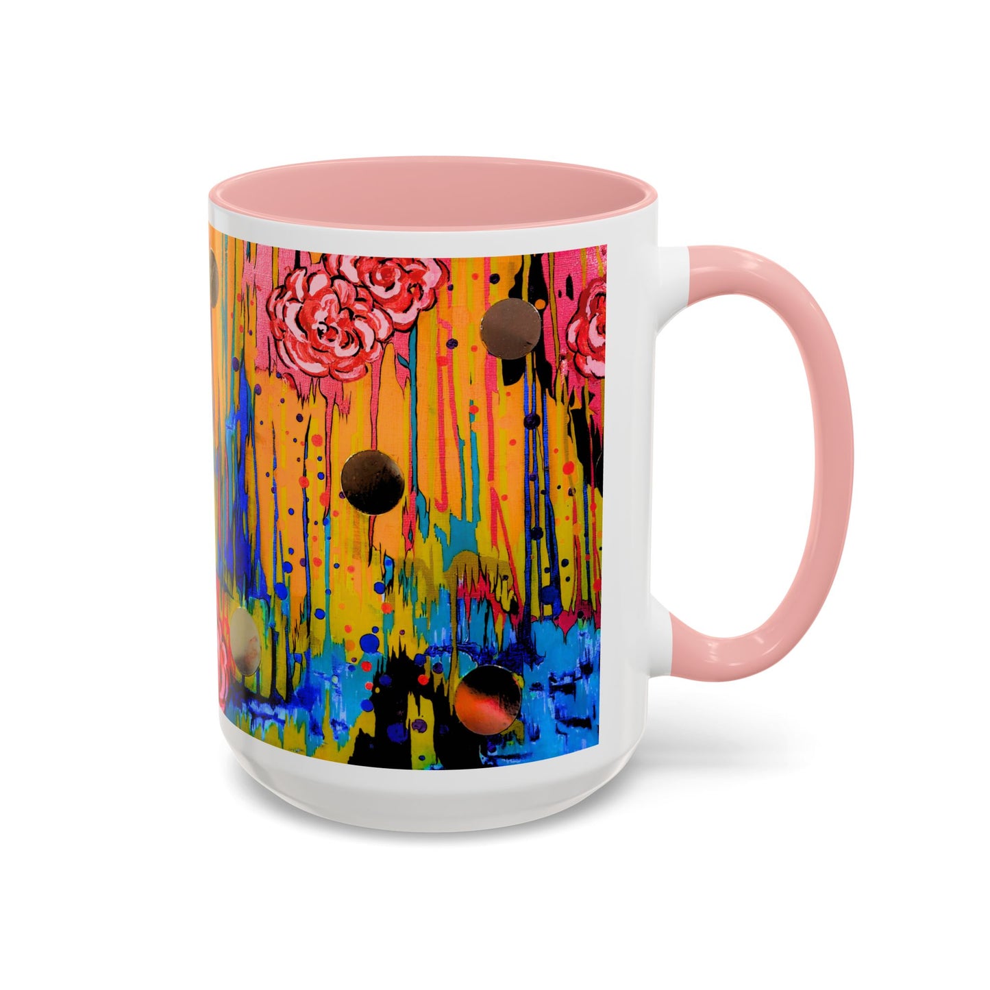 Vibrant Drip Floral Accent Coffee Mug — Colorful Abstract Roses (11/15 oz)
