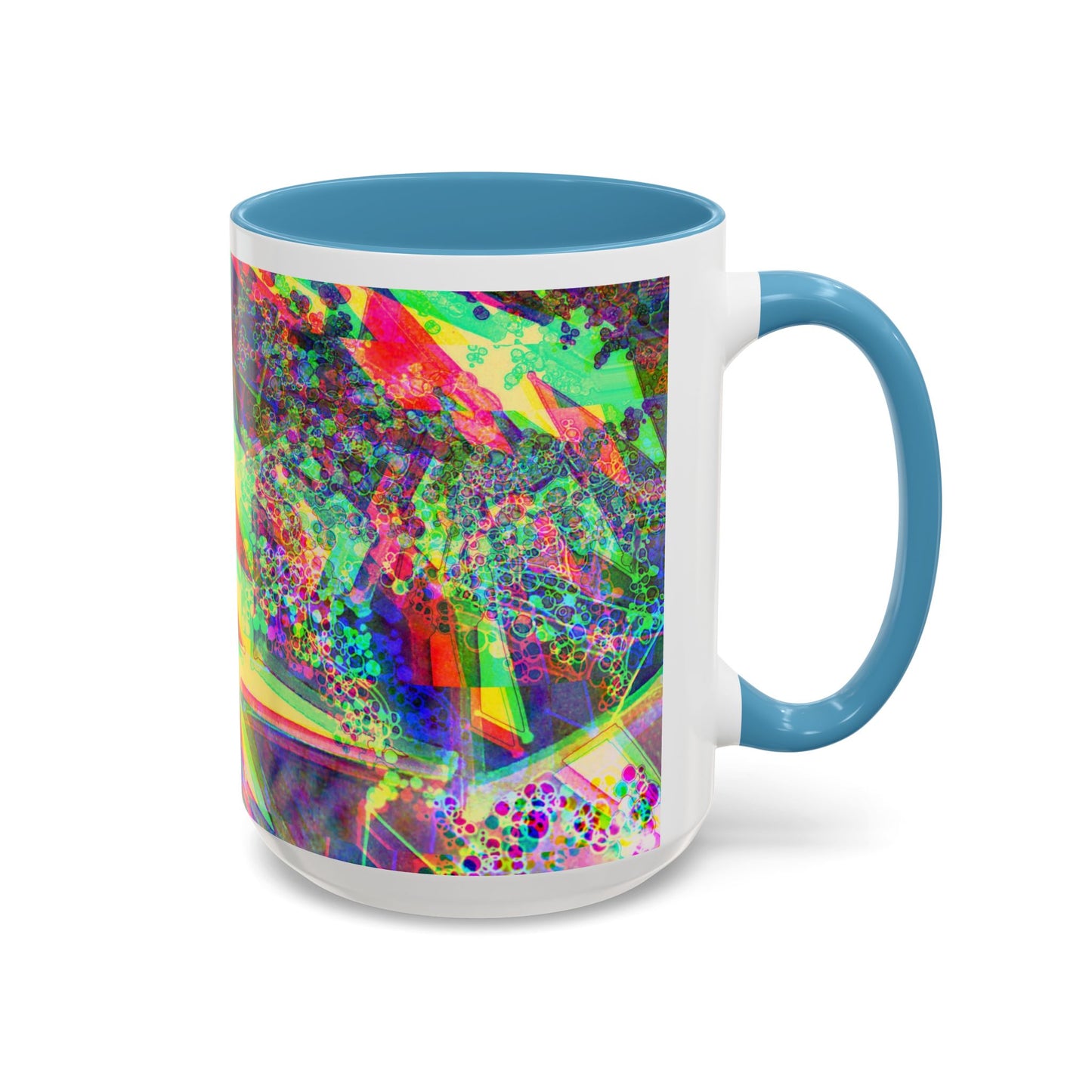 Psychedelic Geometric Accent Coffee Mug — Vibrant Neon Art Design (11/15oz)