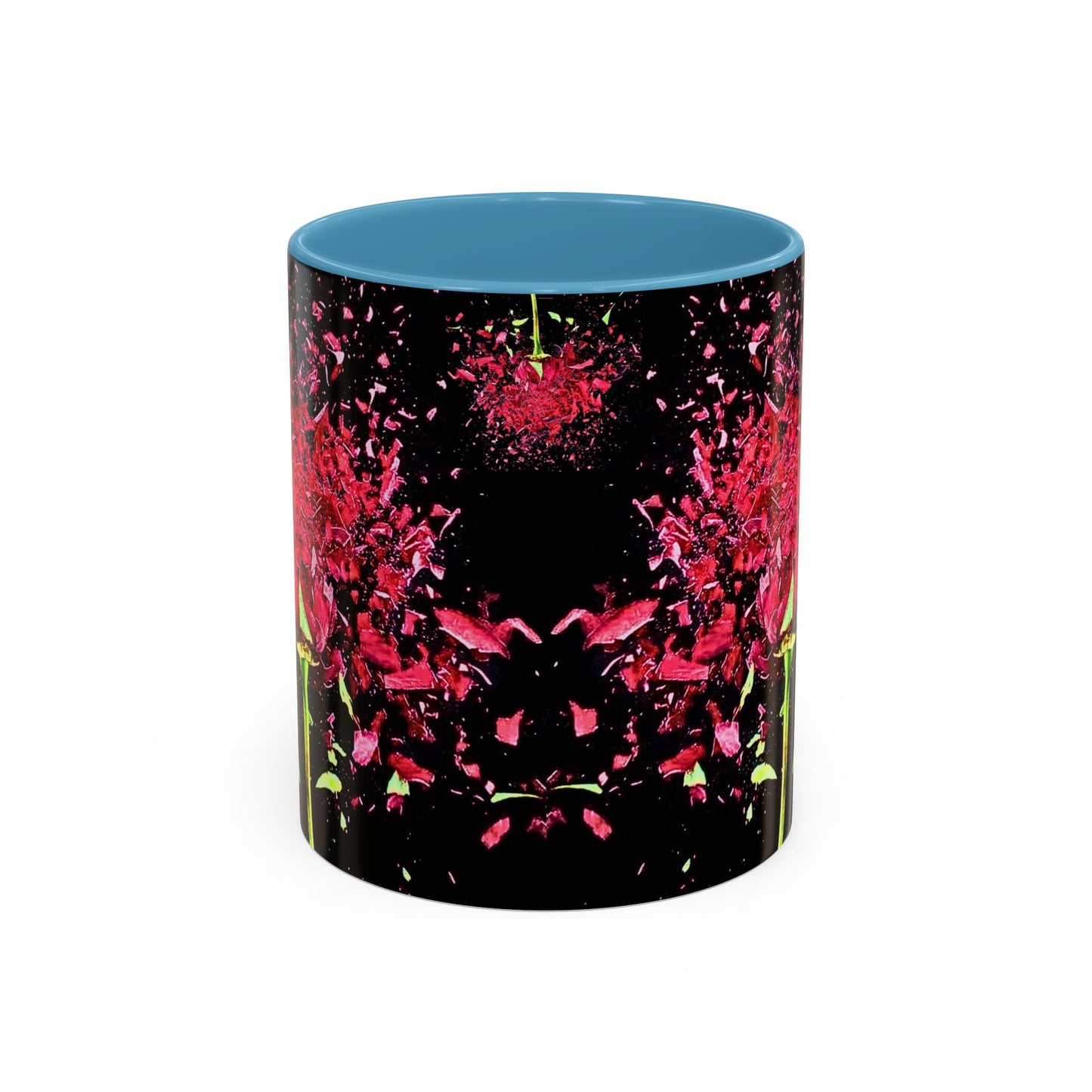 Black Floral Splash Coffee Mug — Red Rose Explosion Accent Mug (11/15oz)