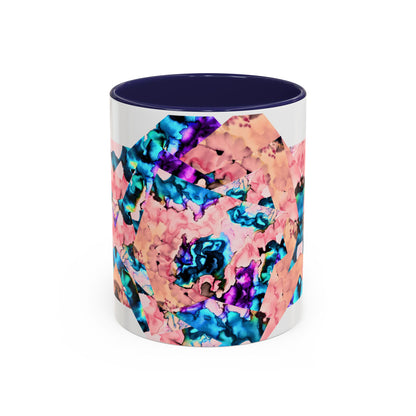 Abstract Gemstone Accent Coffee Mug — Pink & Teal Marble Art