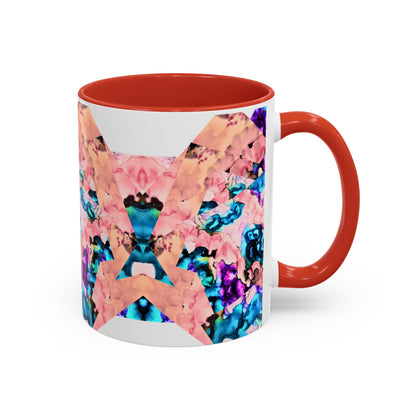 Abstract Gemstone Accent Coffee Mug — Pink & Teal Marble Art