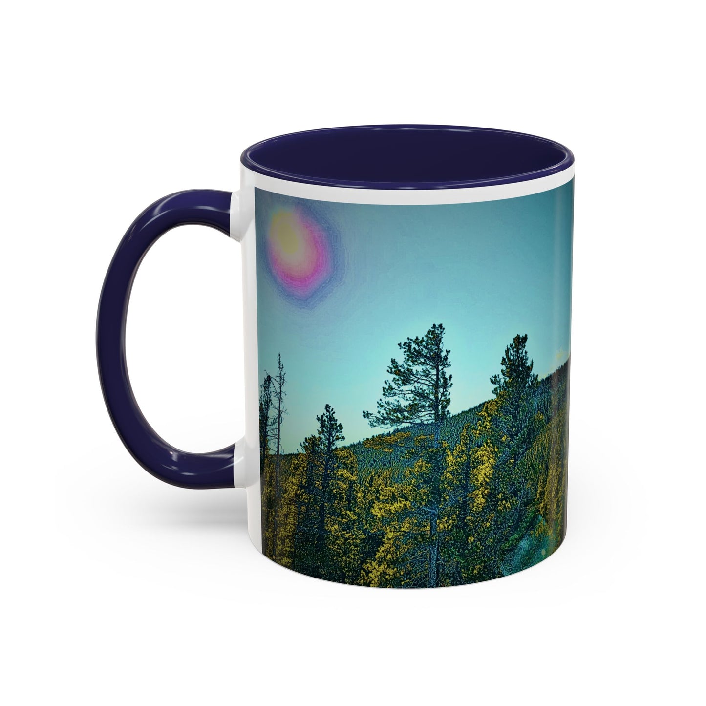 Scenic Pine Forest Accent Coffee Mug — Sunrise Landscape 11/15oz