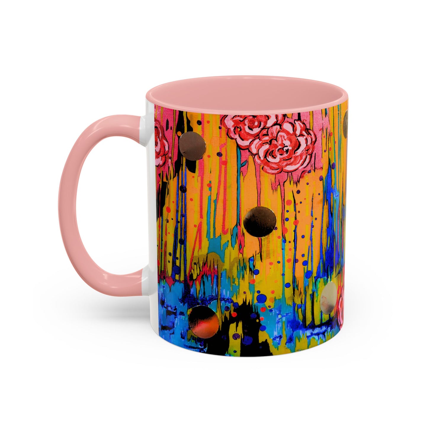 Vibrant Drip Floral Accent Coffee Mug — Colorful Abstract Roses (11/15 oz)