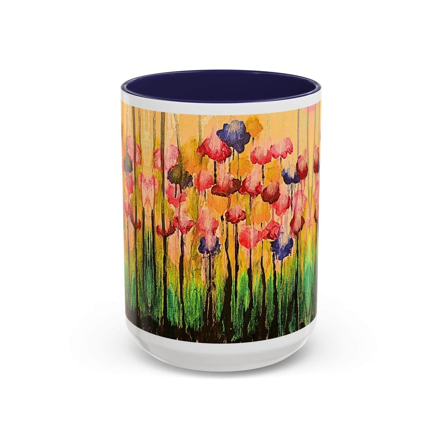 Floral Watercolor Accent Coffee Mug — Colorful Spring Poppy Art (11/15 oz)