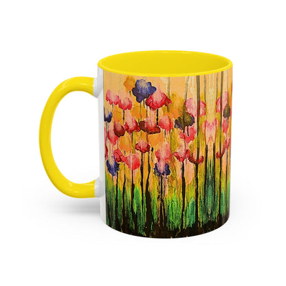 Floral Watercolor Accent Coffee Mug — Colorful Spring Poppy Art (11/15 oz)
