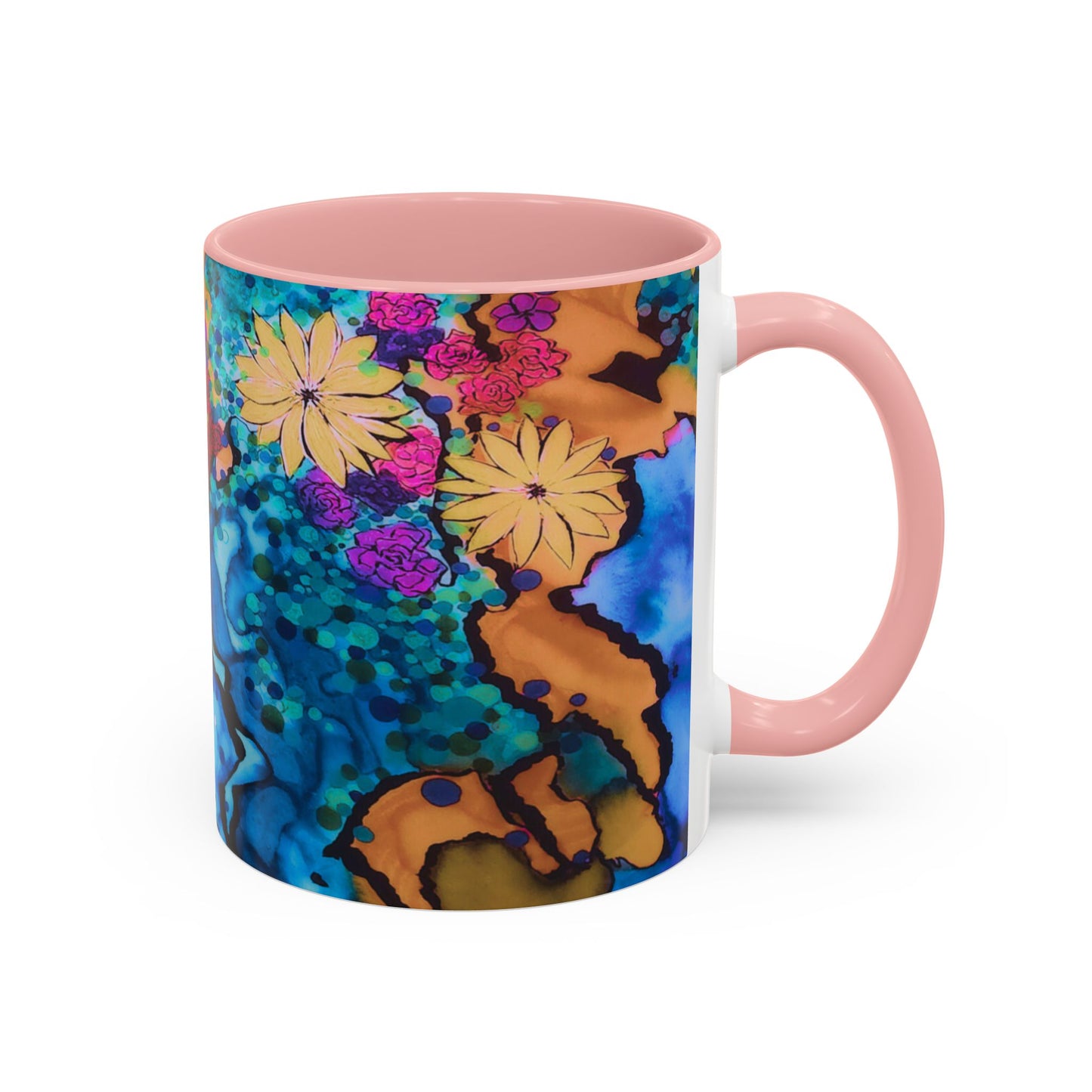 Vibrant Floral Watercolor Accent Coffee Mug