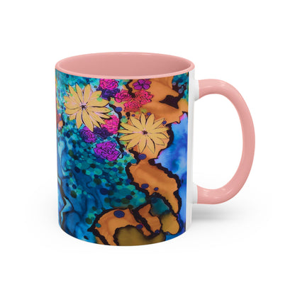 Vibrant Floral Watercolor Accent Coffee Mug