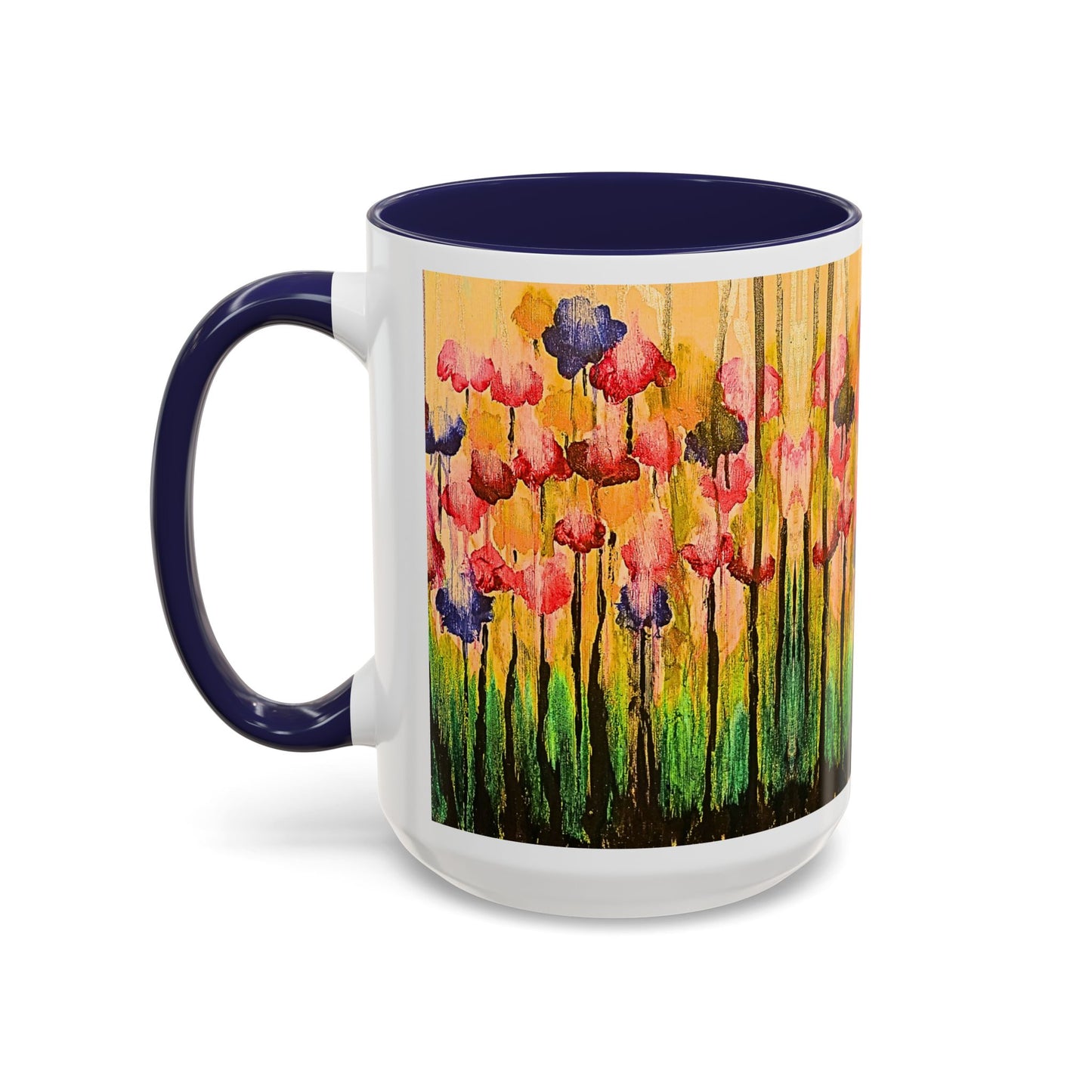 Floral Watercolor Accent Coffee Mug — Colorful Spring Poppy Art (11/15 oz)