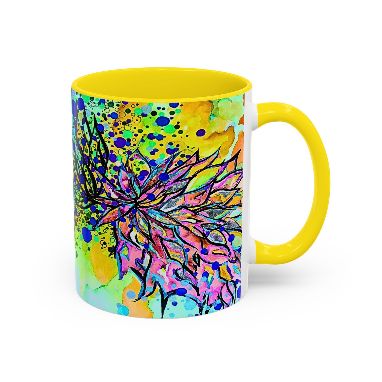 Artistic Floral Coffee Mug — Colorful Watercolor Mandala Accent Mug (11/15oz)