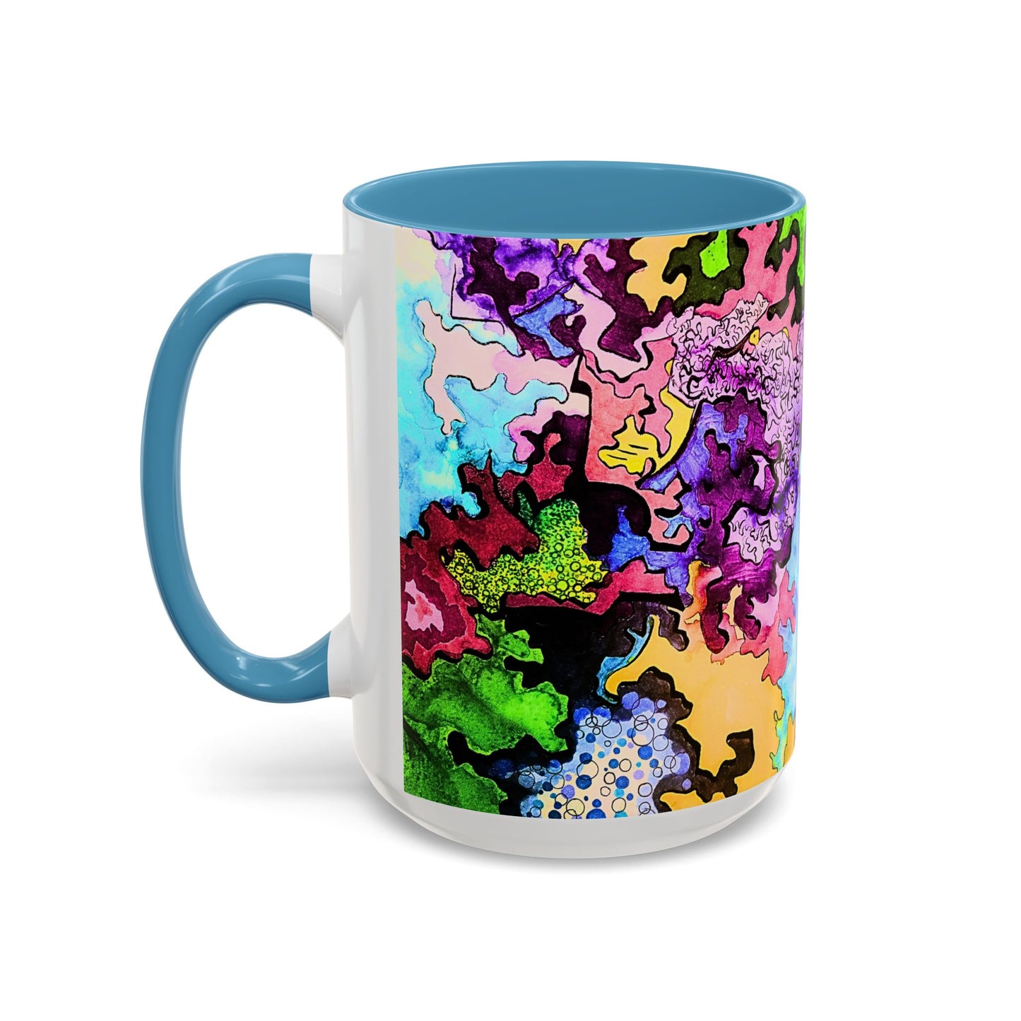 Psychedelic Abstract Accent Coffee Mug — Colorful Inkblot Art (11/15oz)