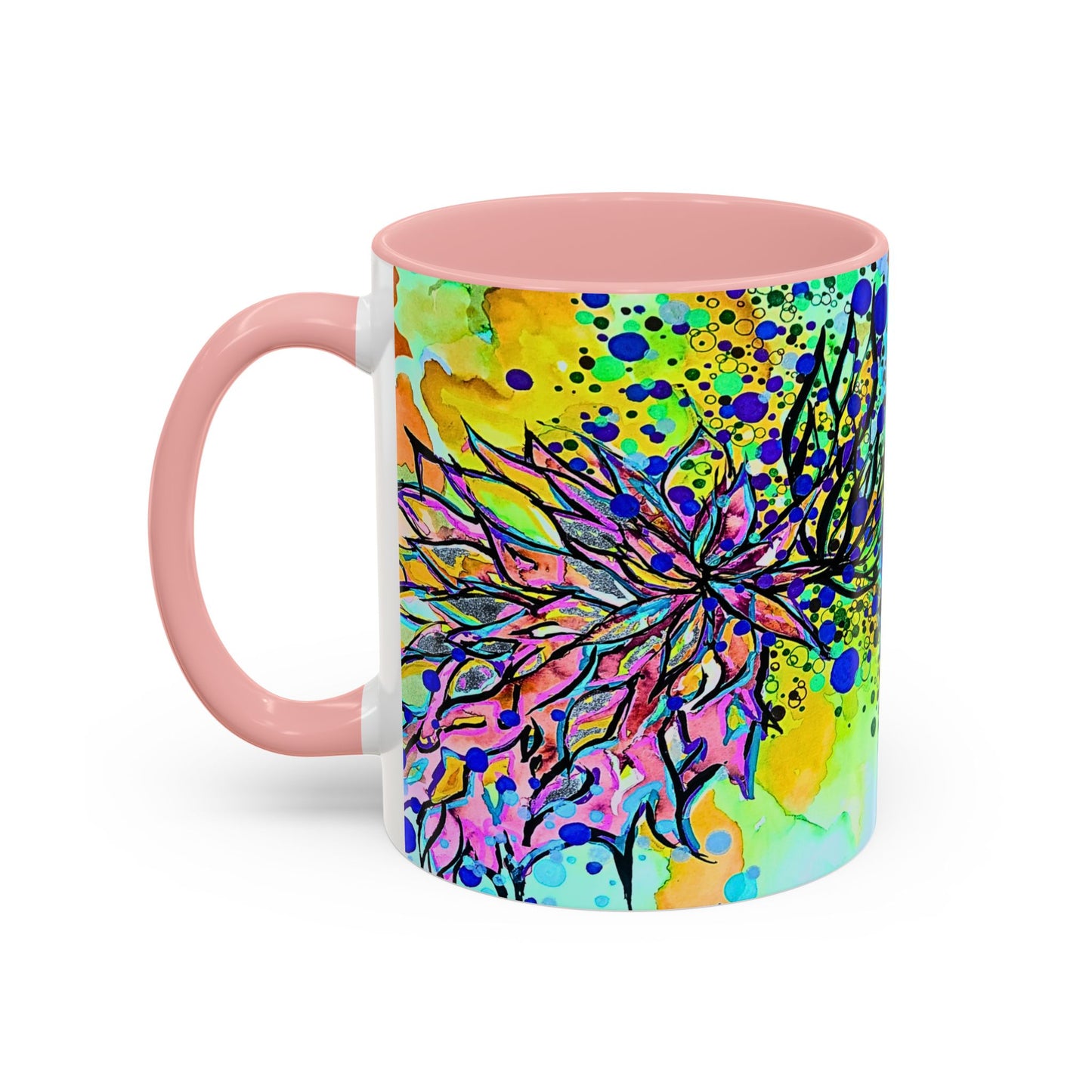 Artistic Floral Coffee Mug — Colorful Watercolor Mandala Accent Mug (11/15oz)