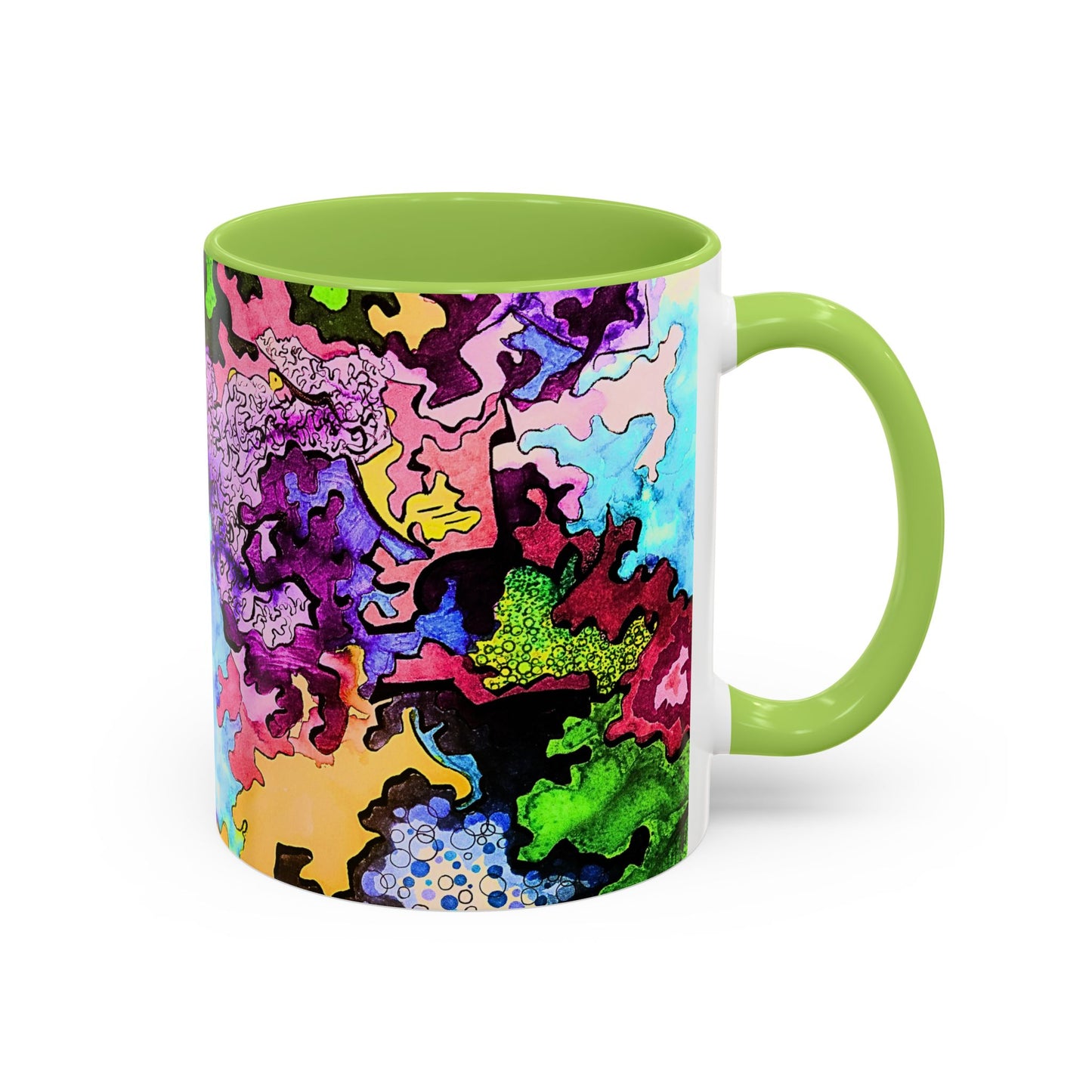 Psychedelic Abstract Accent Coffee Mug — Colorful Inkblot Art (11/15oz)