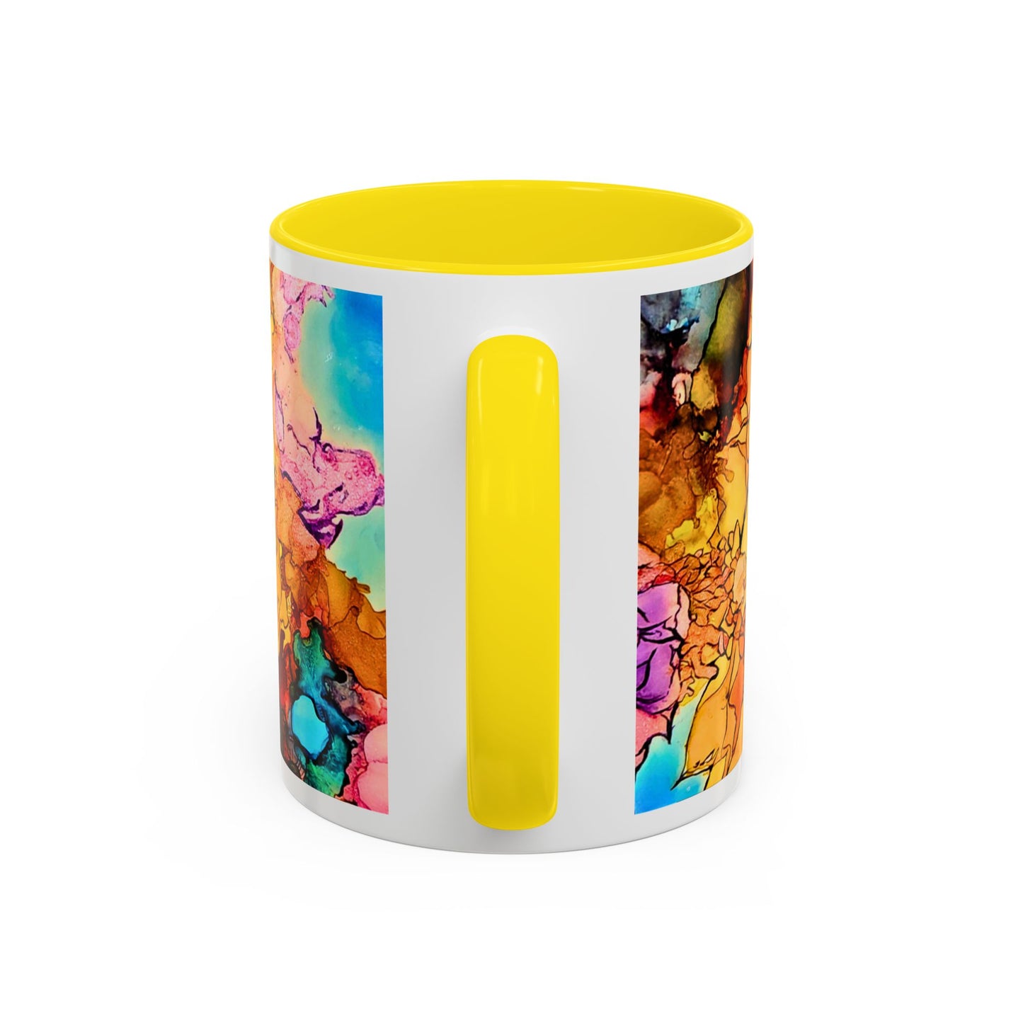 Yellow Floral Accent Coffee Mug – Bright Watercolor Peony Design (11/15oz)