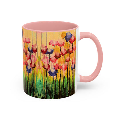 Floral Watercolor Accent Coffee Mug — Colorful Spring Poppy Art (11/15 oz)