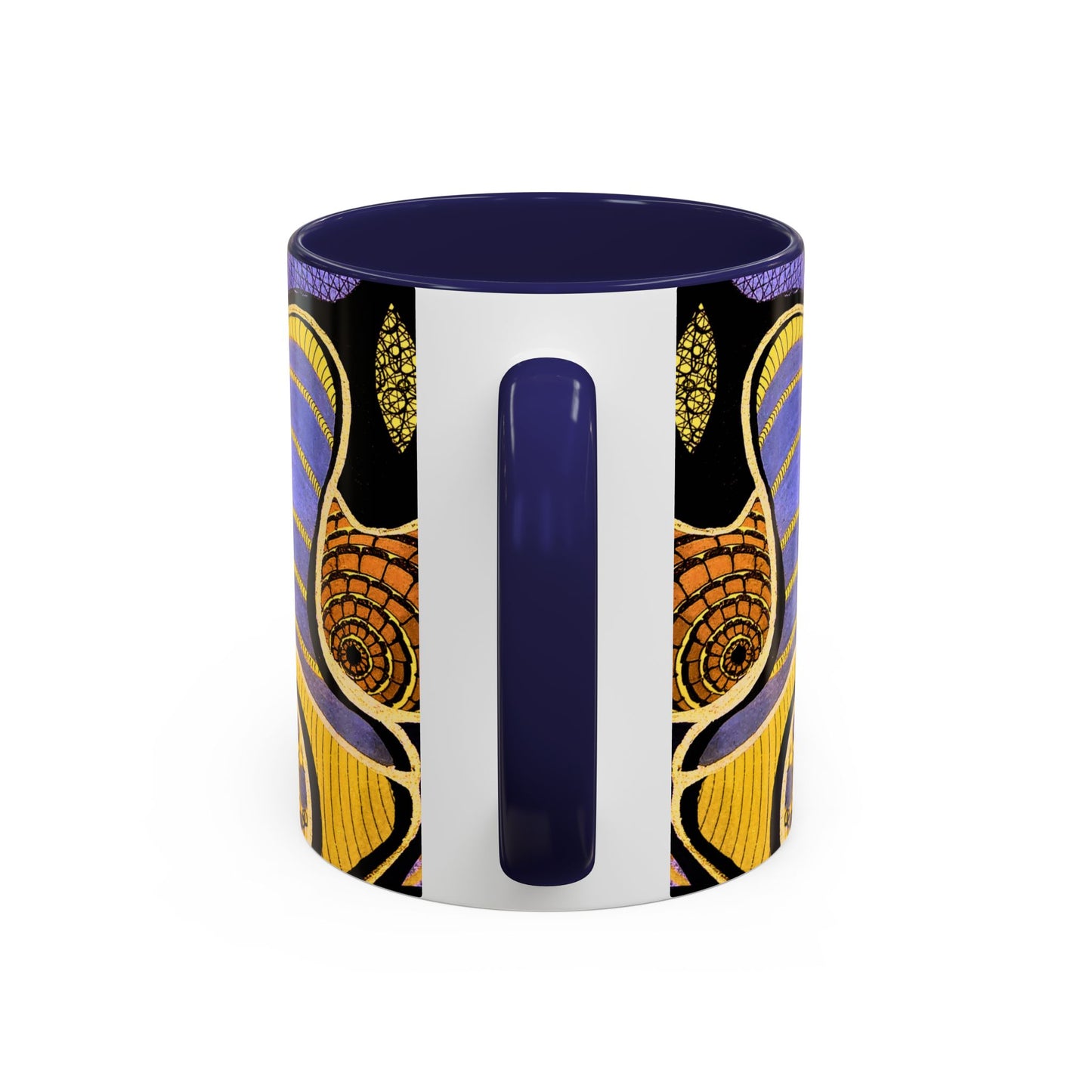 Psychedelic Seashells Accent Coffee Mug — Vibrant Purple & Gold Ocean Pattern (11/15oz)