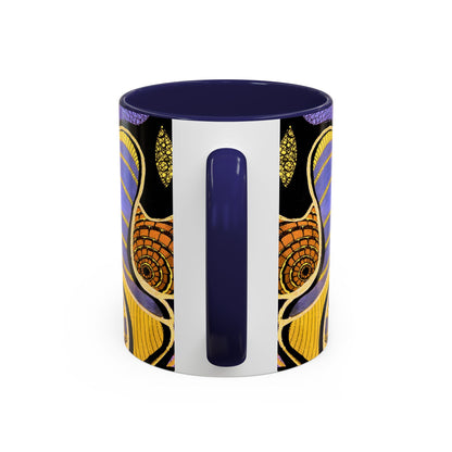 Psychedelic Seashells Accent Coffee Mug — Vibrant Purple & Gold Ocean Pattern (11/15oz)